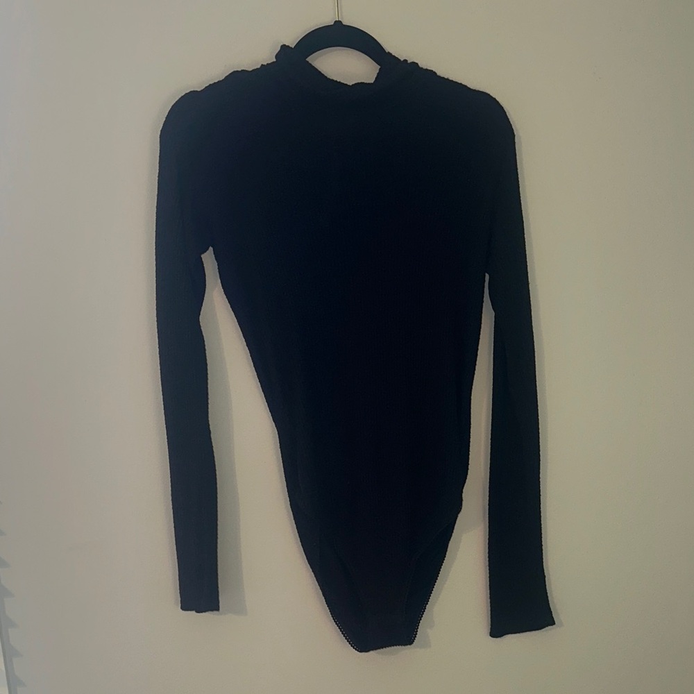Free people Black waffle Long Sleeve Bodysuit